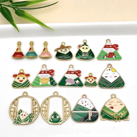 Cartoon Enamel Alloy Zongzi Charm Set For DIY Jewelry Making Cute Festival Food Pendants For Bracelet Necklace Craft Accessories