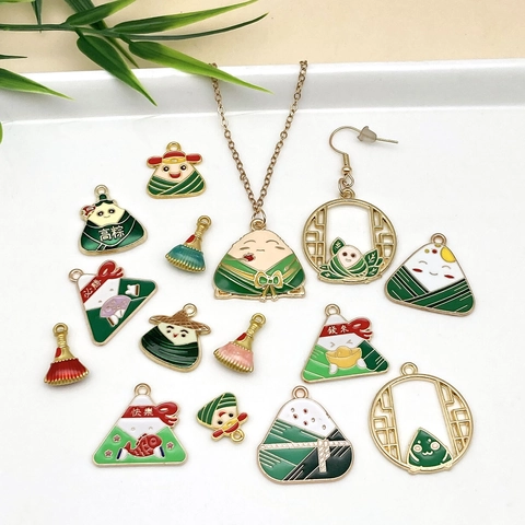 Cartoon Enamel Alloy Zongzi Charm Set For DIY Jewelry Making Cute Festival Food Pendants For Bracelet Necklace Craft Accessories