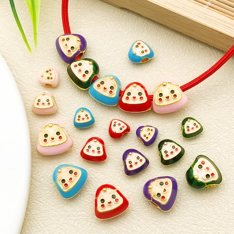 Perles en Alliage de Zinc Émaillé Forme Zongzi Fête des Bateaux-Dragons DIY Fabrication de Bijoux Perles d'Espacement avec Visage Souriant et Caractère Fu