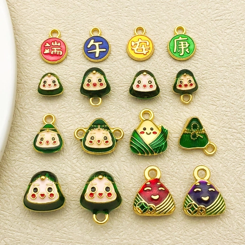 Cartoon Dragon Boat Festival Zongzi Enamel Alloy Charms For DIY Necklace Bracelet Jewelry Making Traditional Design Gift