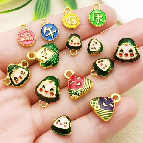 Cartoon Dragon Boat Festival Zongzi Enamel Alloy Charms For DIY Necklace Bracelet Jewelry Making Traditional Design Gift