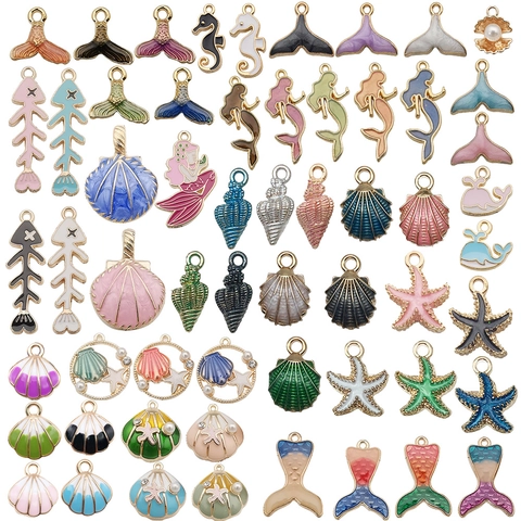 Dijes de Aleación de Esmalte de Tema Oceánico Sirena Estrella de Mar Concha Colgantes para Fabricación de Joyas DIY Accesorios
