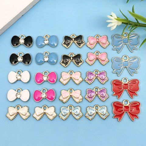 Colgantes de Lazo de Aleación de Esmalte DIY para Creación de Joyas Encantos de Lazo con Diamantes de Imitación para Pulsera Collar Accesorios de Llavero