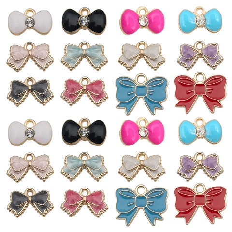 Colgantes de Lazo de Aleación de Esmalte DIY para Creación de Joyas Encantos de Lazo con Diamantes de Imitación para Pulsera Collar Accesorios de Llavero