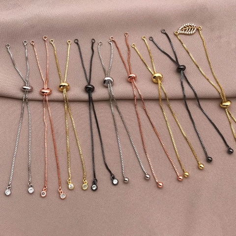 Verstellbarer Kupfer Box Kette Armband Slider Verbinder Mit Strass Oder Runden Perlen Für DIY Schmuckherstellung Hochwertige Galvanisierte Metallkette