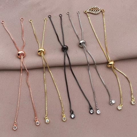 Verstellbarer Kupfer Box Kette Armband Slider Verbinder Mit Strass Oder Runden Perlen Für DIY Schmuckherstellung Hochwertige Galvanisierte Metallkette