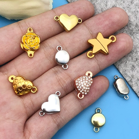 Magnetic Jewelry Clasps Zinc Alloy Heart Star Rose Flower Connectors For Bracelet Necklace DIY Jewelry Making Rhinestone Accessory