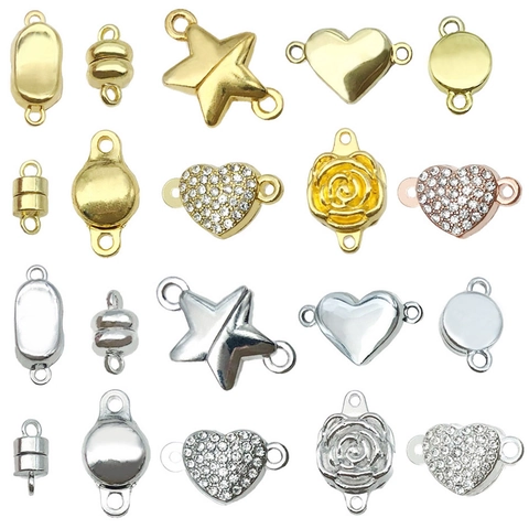 Magnetic Jewelry Clasps Zinc Alloy Heart Star Rose Flower Connectors For Bracelet Necklace DIY Jewelry Making Rhinestone Accessory