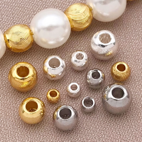 18K Gold Plated Copper Cat Eye Spacer Beads DIY Handmade Jewelry Accessories Spiral Texture Round Loose Beads For Necklace Bracelet Making