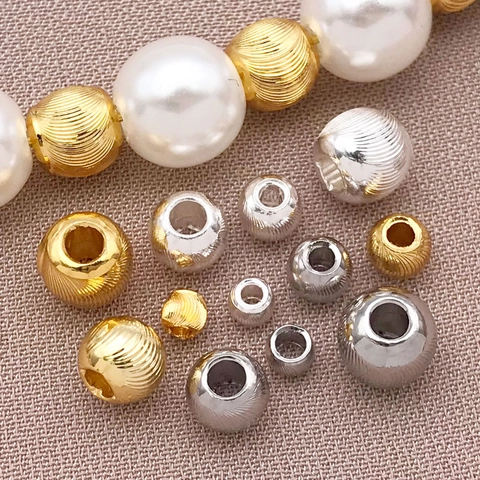 18K Gold Plated Copper Cat Eye Spacer Beads DIY Handmade Jewelry Accessories Spiral Texture Round Loose Beads For Necklace Bracelet Making