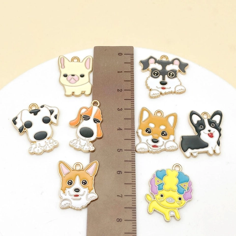 Cute Cartoon Dog Enamel Charms Zinc Alloy Animal Pendants Corgi Dalmatian For DIY Jewelry Making Bracelet Necklace Supplies