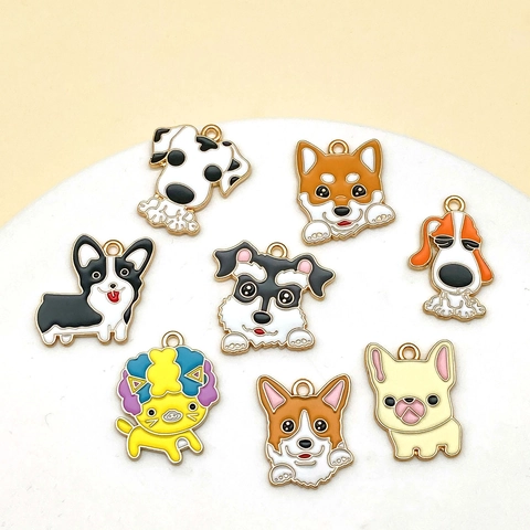 Cute Cartoon Dog Enamel Charms Zinc Alloy Animal Pendants Corgi Dalmatian For DIY Jewelry Making Bracelet Necklace Supplies
