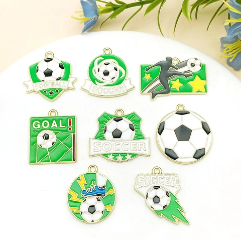 Soccer Theme Zinc Alloy Enamel Charms For DIY Jewelry Making Bracelet Keychain World Cup Sports Soccer Ball Athlete Pendants