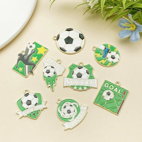 Soccer Theme Zinc Alloy Enamel Charms For DIY Jewelry Making Bracelet Keychain World Cup Sports Soccer Ball Athlete Pendants