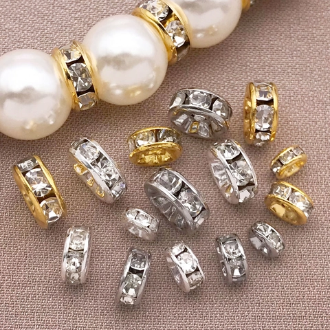 Perline Distanziatrici in Rame Placcato Oro 18K con Strass Rondelle per Creazione Gioielli Fai da Te Braccialetti Collane