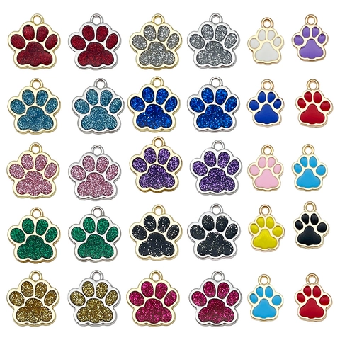 Cartoon Cat Dog Paw Print Zinc Alloy Enamel Pendants Glitter Pet Tag Charms For DIY Necklace Bracelet Keychain Jewelry Making