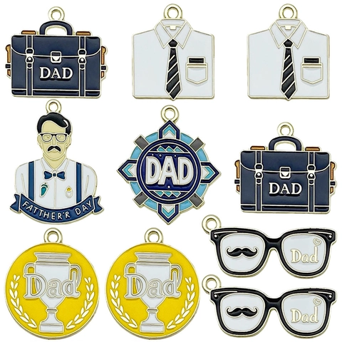 Enamel Zinc Alloy Father's Day Pendants Briefcase Shirt Glasses Moustache Shape DIY Keychain Jewelry Making Accessories