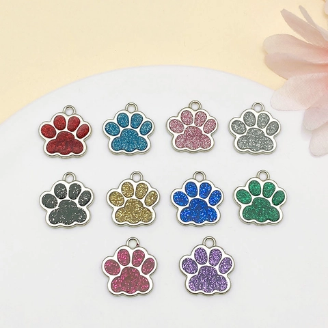 Cartoon Cat Dog Paw Enamel Alloy Pendants Glitter Charms For DIY Jewelry Making Bracelet Necklace Pet Tag Craft Supplies