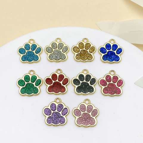 Legierung Emaille Tierpfote Anhänger Mit Glitzer Für DIY Schmuckherstellung Haustier Halsband Charms Handwerk Zubehör