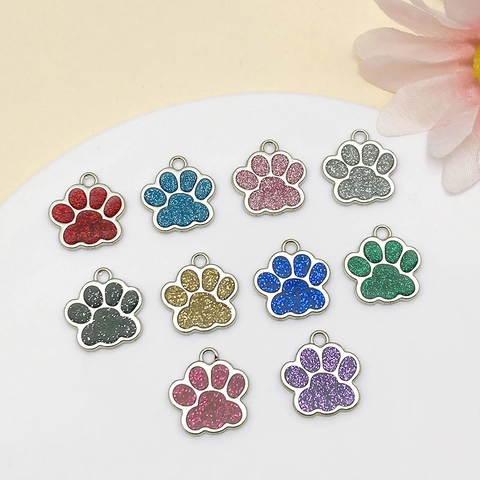 Cartoon Cat Dog Paw Enamel Alloy Pendants Glitter Charms For DIY Jewelry Making Bracelet Necklace Pet Tag Craft Supplies