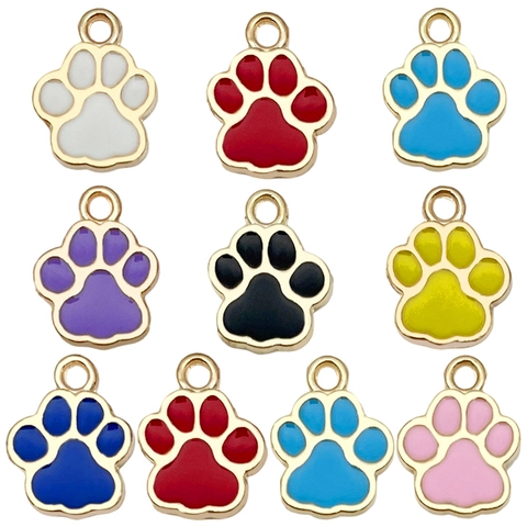Cartoon Cat Dog Paw Print Zinc Alloy Enamel Pendants Glitter Pet Tag Charms For DIY Necklace Bracelet Keychain Jewelry Making