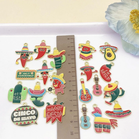Enamel Alloy Pendants Mexican Fiesta Cinco De Mayo Chili Cactus Avocado Guitar Sombrero Pinata Charms For Jewelry Making