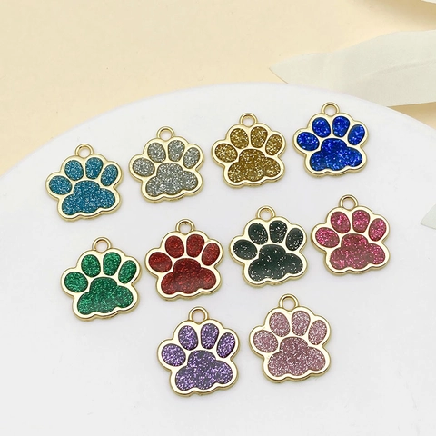Legierung Emaille Tierpfote Anhänger Mit Glitzer Für DIY Schmuckherstellung Haustier Halsband Charms Handwerk Zubehör