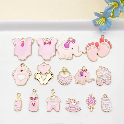 Colgantes de la Serie del Bebé de la Aleación del Esmalte Elefante de la Historieta Huella Biberón para Joyería de DIY