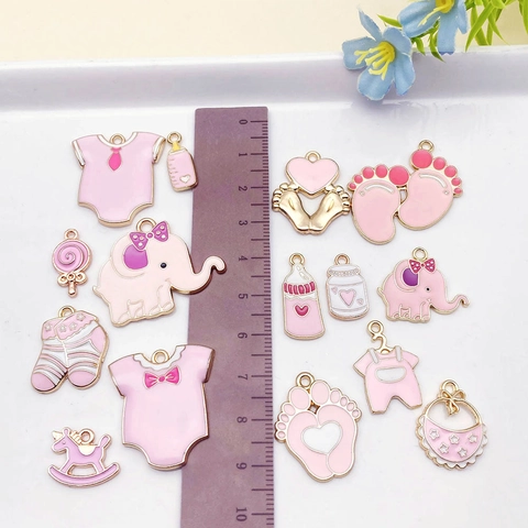 Colgantes de la Serie del Bebé de la Aleación del Esmalte Elefante de la Historieta Huella Biberón para Joyería de DIY