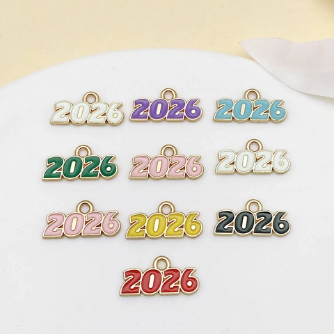 2026 Year Number Charms Enamel Zinc Alloy Pendants For DIY Necklace Bracelet Making Graduation Gift Jewelry Findings Multi Color