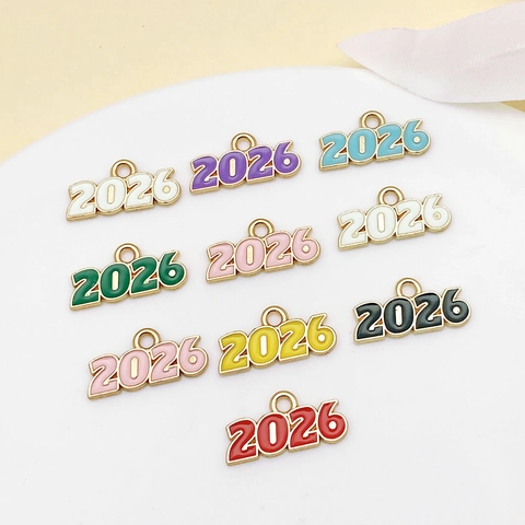 2026 Year Number Charms Enamel Zinc Alloy Pendants For DIY Necklace Bracelet Making Graduation Gift Jewelry Findings Multi Color