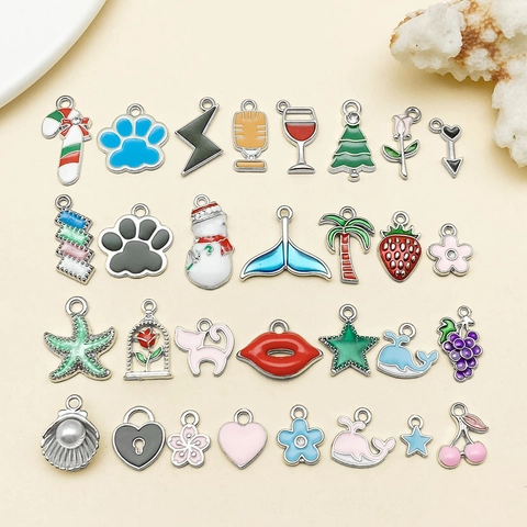 DIY Jewelry Making Zinc Alloy Enamel Charms Pendants Mixed Collection Flower Star Heart Christmas Fruit Animal Necklace Bracelet Accessories