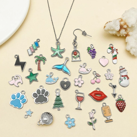 DIY Jewelry Making Zinc Alloy Enamel Charms Pendants Mixed Collection Flower Star Heart Christmas Fruit Animal Necklace Bracelet Accessories