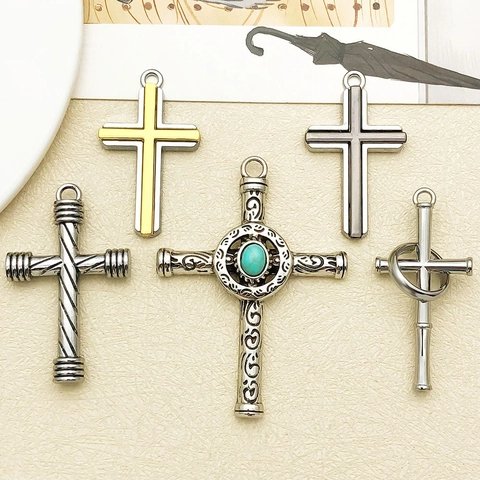 Vintage Zinklegierung Großer Kreuzanhänger Für Herren Damen Hip Hop Gothic DIY Halskette Schmuck Antik Silber Gold Schwarz