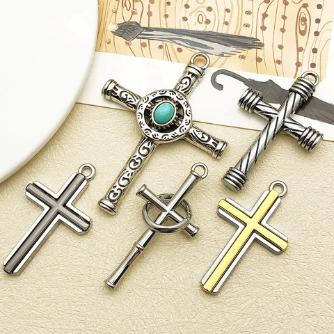 Vintage Zinklegierung Großer Kreuzanhänger Für Herren Damen Hip Hop Gothic DIY Halskette Schmuck Antik Silber Gold Schwarz