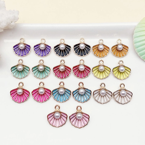 Enamel Scallop Shell Pendants With Faux Artificial Pearl Zinc Alloy Ocean Style Charms For DIY Necklace Bracelet Making Women Jewelry
