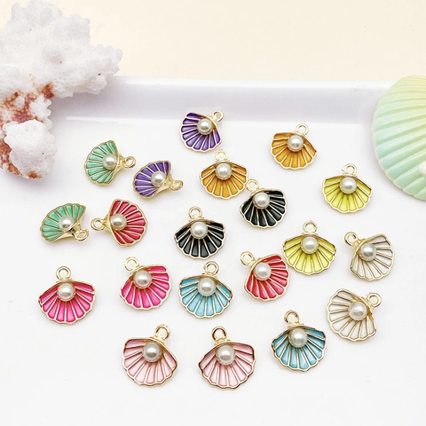 Enamel Scallop Shell Pendants With Faux Artificial Pearl Zinc Alloy Ocean Style Charms For DIY Necklace Bracelet Making Women Jewelry