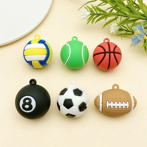 Creative Simulation Sports Ball Pendant Soccer Basketball Tennis Rugby PVC Soft Glue DIY Keychain Jewelry Accessory