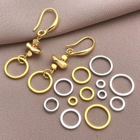 Anneaux de Jonction Fermés en Cuivre Plaqué Or 18K Aplaties Ronds DIY Fabrication de Bijoux Accessoires Boucles d'Oreilles