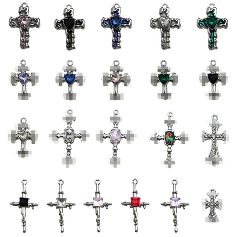Ciondolo a Croce Gotico Vintage in Lega di Zinco Con Strass Cuore Ovale Quadrato per DIY Gioielli Collana Bracciale Accessorio