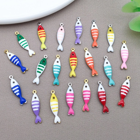 Stainless Steel Double Sided Enamel Fish Pendant Colorful Striped Animal DIY Jewelry Accessory Charm For Necklace Bracelet