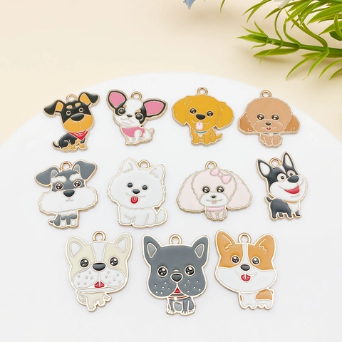 11Stück Niedliche Cartoon Hund Emaille Zinklegierung Anhänger Für DIY Schmuckherstellung Pudel Husky Golden Retriever Haustier Charms
