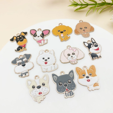 11Stück Niedliche Cartoon Hund Emaille Zinklegierung Anhänger Für DIY Schmuckherstellung Pudel Husky Golden Retriever Haustier Charms