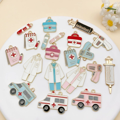 Cartoon Medical Enamel Alloy Charms Ambulance Syringe Case For Jewelry Making Bracelet Keychain Accessories DIY Supplies