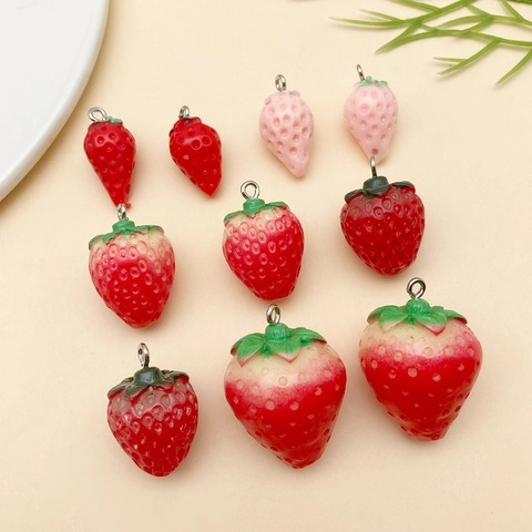 3D Resin Strawberry Pendants Cartoon Food Play Charms For DIY Jewelry Making Keychain Bracelet Earring Handmade Accessories