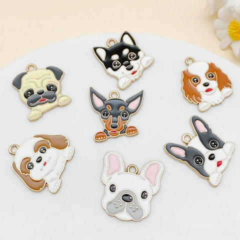 Ciondoli Cane Cucciolo Cartone Animato Lega di Zinco Smalto Charms per Fai da Te Collana Bracciale Portachiavi Gioielli Animali