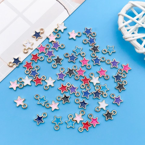 DIY Enamel Star Pendants Zinc Alloy Pentagram Charms For Bracelet Keychain Jewelry Making Handmade Craft Accessories