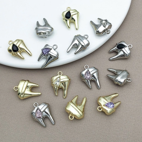 Ciondolo Creativo a Forma di Dente in Lega Con Strass a Goccia Intarsiato Oro Argento Accessori Gioielli Fai-da-te