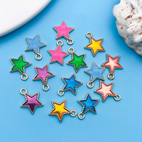 DIY Star Enamel Alloy Pendants Gold Plated Metal Five-Pointed Star Charms For Bracelet Necklace Jewelry Making Accessories