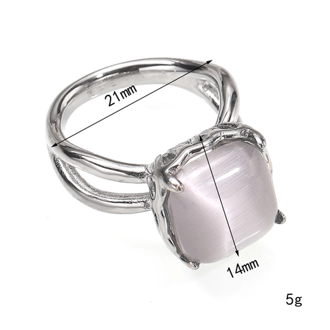 Anillo de Acero Inoxidable con Circonia y Ojo de Gato Cuadrado de Moda para Mujer Anillo de Acero de Titanio Geométrico Joyería